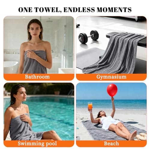 Lunoku Bath Towels Set of 4 Extra Large 35 x 70 Inches,Luxury Thick High Absorbent and Quick Dry Bath Sheet,Ultra Soft Microfiber,Bathroom,Beach,Yoga,Sport,SPA,Fitness (Grey) 9
