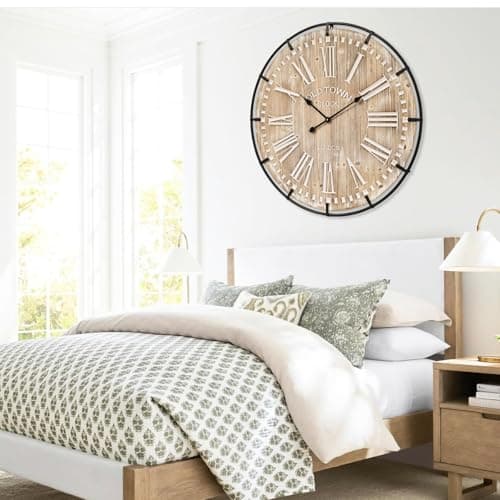 EMAX HOME Large Wall Clock –30 Inch Farmhouse Clock -Extra Large 30 Inch Wood and Metal Wall Clock, Silent and Battery Operated for Living Room, Kitchen and Office Decor 5