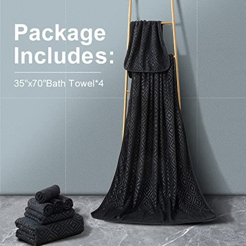 CHINO Extra Large Bath Towel Set, 4 Piece Black Oversized Bath Sheets 35"x70"-Soft, Quick Dry, Super Absorbent, Diamond Pattern Microfiber Bath Sheets for Bathroom, Beach, Travel, Fitness, Yoga 6