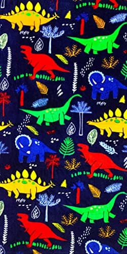 YIFONTIN Dinosaur-Print Sherpa Cotton Kids Beach Towel - Super Soft 48"x24" Quick-Dry Bath Pool Towel for Boys Girls, Jurassic Themed Swim Beach Essentials (Multi-Color Herd).