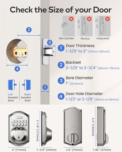 TEEHO TE012W WiFi Smart Lock, Fingerprint Door Lock with Built-in Wi-Fi, Keyless Entry Keypad Smart Deadbolt, App Remote Control, Alexa Compatible, IP55 Waterproof for Front Door – Satin Nickel 5