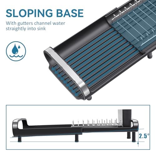 Small Dish Drying Rack, Mini Expandable Compact Dish Rack, Slim Extendable Stainless Steel Dish Drainer for Kitchen Plate Storage, Space Saving Dish Strainer in Sink or on Home Countertop, Black 5