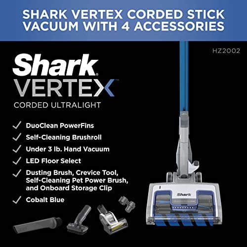 Shark | Corded Stick Vacuum Cleaner | Vertex Ultralight | Removable Handheld Vacuum | Pet Hair Vacuum for Carpet and Hard Floor | Powerful Suction | No Hair Wrap | 3 Attachments Included | HZ2002 11