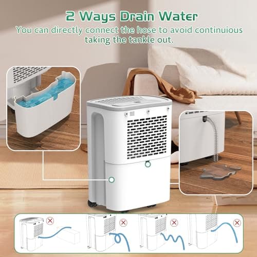 Dehumidifier for Home, Dehumidifier 4500 Sq.Ft 50 Pint, Dehumidifiers with Drain Hose, 0.66 Gallon Water Tank, RUWORA Dehumidifiers for Basement Bedroom Bathroom, Overflow Protection, 24H Timer 5