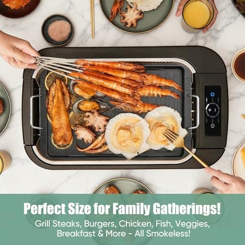 Amornest Smokeless Indoor Grill, Electric Indoor Grill for Korean BBQ with Dual-Turbo Smoke Extractor, LED Smart Display & Dual-Zone Nonstick Grill Plates, 6-Level Temp Control, Dishwasher Safe 7