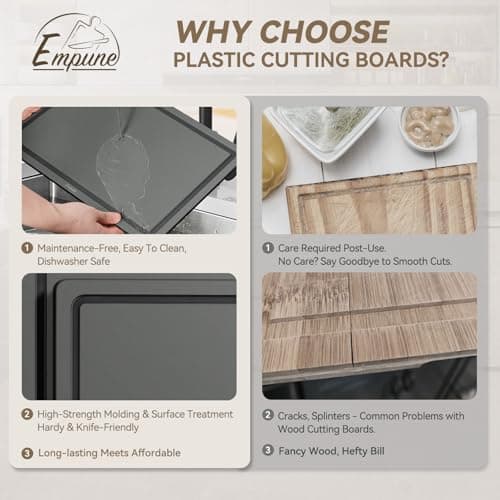 Empune Plastic Cutting Board Set, Recycled Plastic Cutting Boards for Kitchen (Set of 3), Dishwasher Safe Large Chopping Board with Holder, Non-slip Feet and Juice Grooves, Nonporous, Grey 7