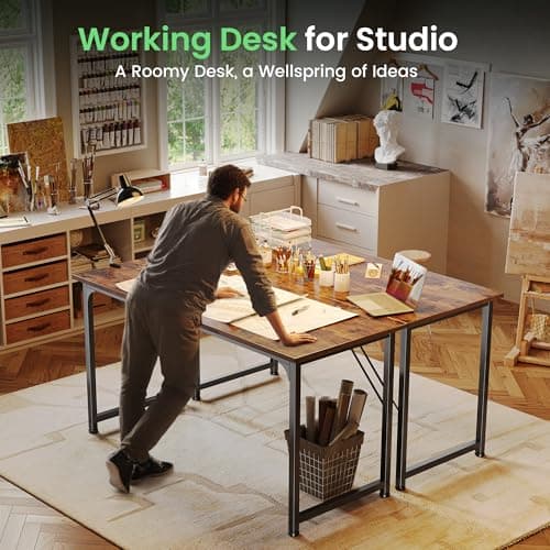 Huuger Computer Desk, 55 Inch Home Office Desk, Gaming Writing Work from Home Study Desk, Large Legroom, Sturdy Metal Frame, Modern Simple, Rustic Brown 7