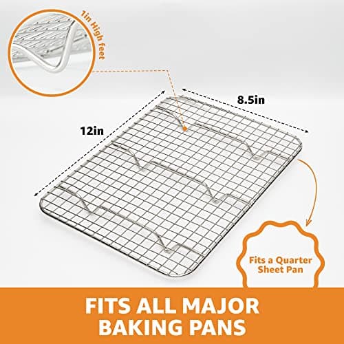 PriorityChef 18/8 Stainless Steel Cooling Rack, Heavy Duty Baking Rack For Oven Cooking, Fits Quarter Sheet Pan, Wire Rack For Cooking, Bacon, Cookie Cooling Rack, 8.5" x 12" 6