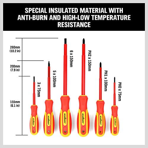 HORUSDY 6-Piece 1000V Insulated Precision Screwdriver Set, Magnetic Tip CR-V Electrician Tools with Cushion Grip TPR Handle for Electrical Applications 5