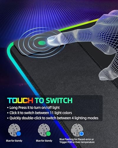 Wireless Charging Mouse Pad, RGB Gaming Desk Mat, 31.5"x15.7" Large XXL Desk Pad, 15 Lighting Modes, Ultra-Smooth Surface, Non-Slip Mouse Mat, Waterproof Computer Keyboard Pad for Desk, Office, Black 6