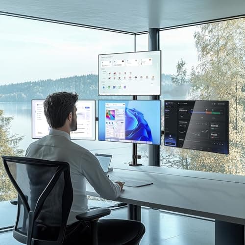 WALI Quad Monitor Mount for 13-27 Inch Screens, Fully Adjustable 4 Monitor Stand with Swivel, Tilt, Rotation, Clamp & Grommet Base Kit, Max Load 22lbs per Screen (M004S), Black 7