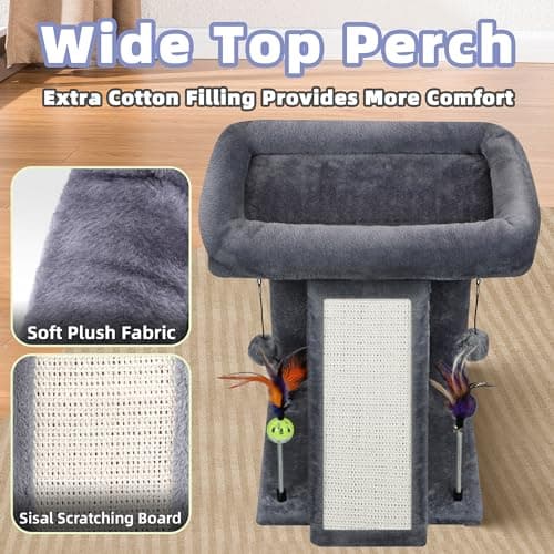 TWDEPART Cat Tree Tower with Cat Scratching Post for Indoor Cats, Activity Centre Climbing Tree with Scratching Board and Playful Toy Balls, Grey 5