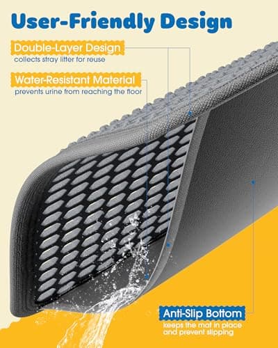 Cat Litter Mat - 23.2'' x 14.6'' Small Litter Trapping Mat, Easy to Clean Litter Box Mat, Waterproof, Urine-Proof, Non-Slip Kitty Litter Mats for Floor, Grey 5