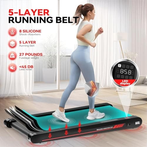 Walking Pad Treadmill with APP, 3 in 1 Under Desk Treadmills, 2.5HP Low Noise Walking Vibration Pad with Remote Control,Portable Treadmill for Home Office, Red 7