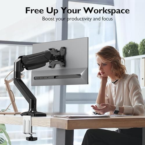 BONTEC Monitor Arm for 13-32 Inch Screens, Ergonomic Gas Spring Single Monitor Mount, Full Motion Desk Stand with Tilt Swivel Rotation, VESA 75x75mm 100x100mm, C Clamp, Grommet Base, Cable Management 6