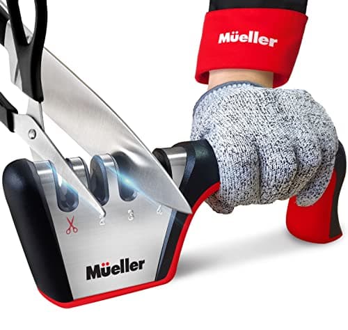 Mueller 4-in-1, 4-Stage Best Knife Sharpeners for Kitchen Knives, 30% Heavier Duty Diamond Blade, Lifetime Exchange, Really Works for Ceramic, Steel Knives and Scissors