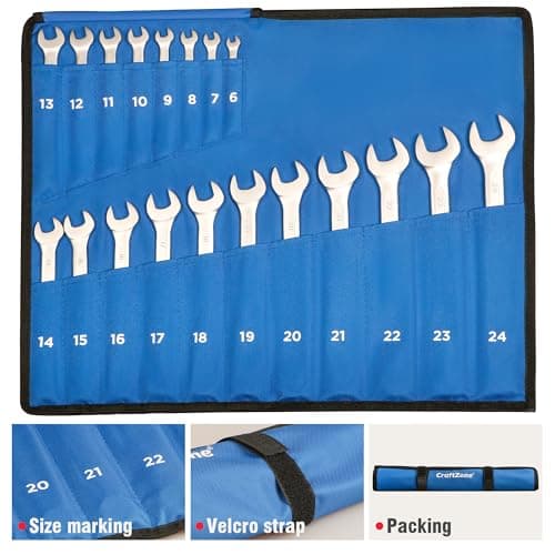 19-Piece Combination Wrench Sets CR-V Metric Wrench Set 6-24mm Box and Open End Wrench Set 12-Point with Rolling Pouch Industrial for Workshop Outdoor Diy Repair 5