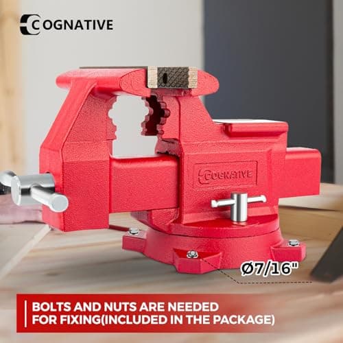 COGNATIVE 6.5" Heavy-Duty Bench Vise Ductile Iron Bench Vise 360° Swivel Bench Vice with Anvil, Red 6