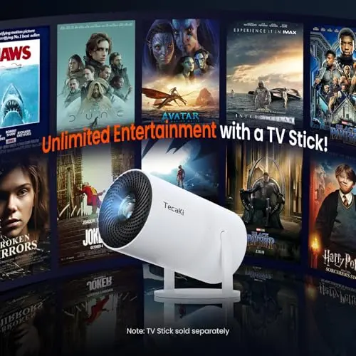 [Two-Way Bluetooth 5.2] Mini Portable Projector 1080P HD Multi-Angle Projection, Tecaki Smart Projector with 180°Rotatable Mount Auto Keystone Correction Long Lens Life (White2) 6