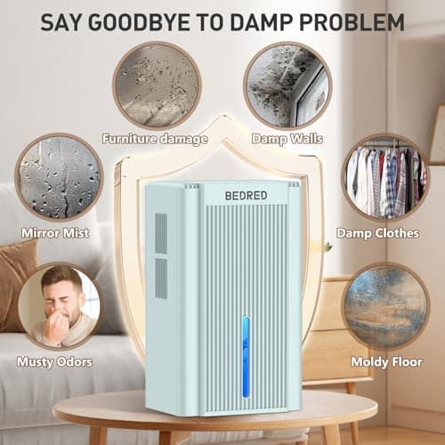 Dehumidifier,95OZ Dehumidifier for Home 1000 Sq.Ft - Quiet with Auto Shut Off & Relaxing 7 Color Ambient Light,Ideal for Livingroom, Bedroom, Basement(Pale Turquoise) 7