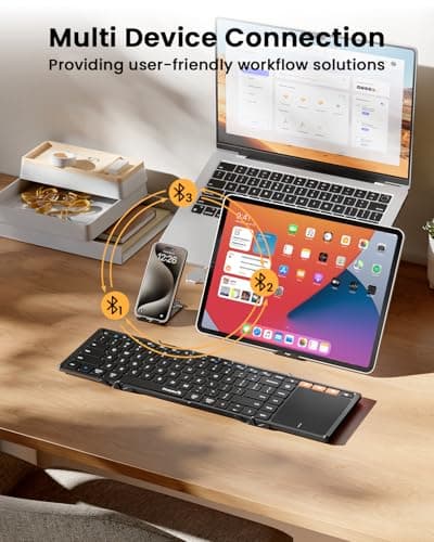 ProtoArc Foldable Keyboard with Touchpad, XK01 TP Folding Portable Keyboard, Full Size Keys, Large Trackpad Bluetooth Travel Keyboards for Laptop PC Tablet - Black 6