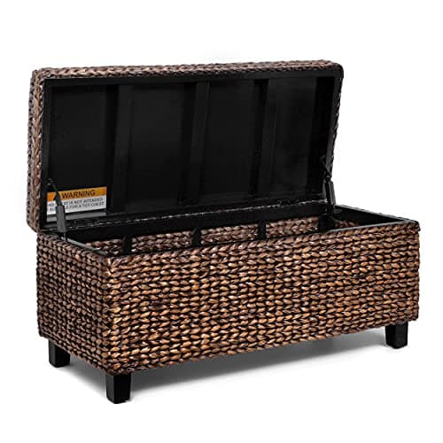 BIRDROCK HOME Abaca Storage Bench – Hand-Woven Wicker Entryway Bench w/Lift-Top Hidden Storage, Solid Wood Frame - Brown Wash 3