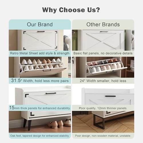 Barnyatoh Shoe Storage Cabinet,Farmhouse Shoe Organizer with 2 Flip Drawers & Barn Door Design,Freestanding Hidden Slim Narrow Shoe Rack Cabinet for Entryway,Foyer,Hallway,Walnut 7