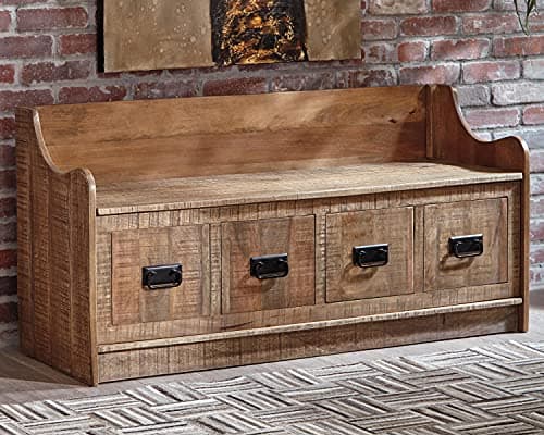 Signature Design by Ashley Garrettville Vintage Distressed Solid Wood Entryway Storage Bench, Brown 2