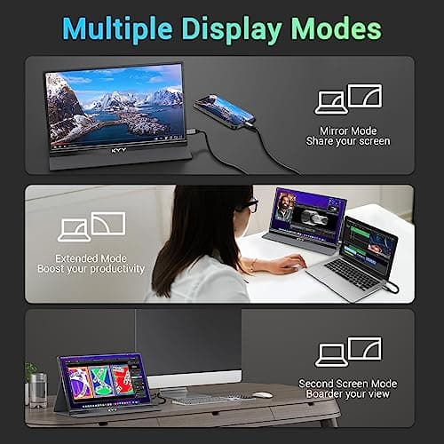 KYY Portable Monitor 15.6'' FHD 1080P USB C HDMI Gaming Monitor Ultra-Slim IPS Display w/Smart Cover & Speakers, Plug&Play, External Monitor for Laptop PC Phone Mac Xbox PS4 7