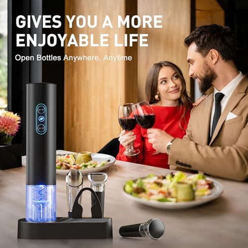 Otuseta Electric Wine Opener, Rechargeable Cordless Wine Accessories, Stainless Steel Cordless Automatic Wine Bottle Corkscrew with Vacuum Stoppers, Foil Cutter for Home Party Wedding, Bars(Black) 5