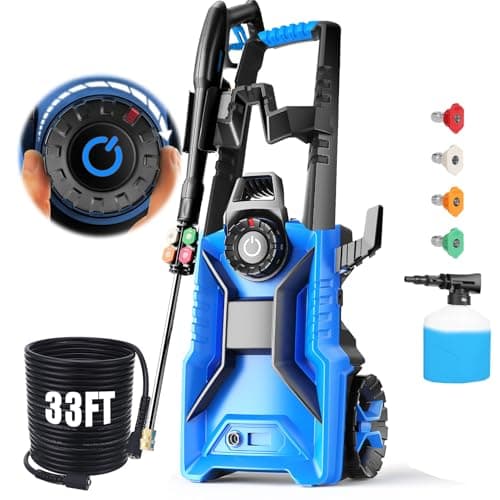 Electric Pressure Washer 5000 PSI 3.0 GPM Adjustable Pressure, Power Washers Electric Powered with 33ft Pressure Hose, 4 Nozzles and 500ml Foam Cannon, Powerwashers for Home, Car, Blue
