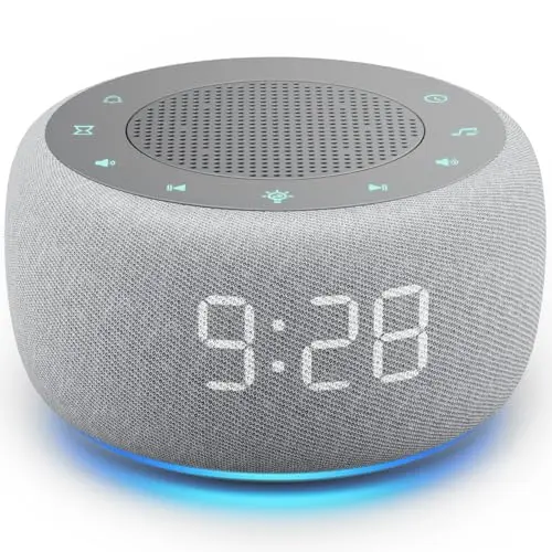 Buffbee Alarm Clock with Sound Machine for Bedrooms – 2-in-1 White Noise Machine for Sleep, Gentle Wake-Up with Soft Alarm Sounds, Ambient Night Light, Plug-in, Sleep Better, Wake Gently