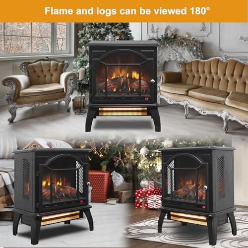 Innoflame 18" Electric Fireplace Stove, Freestanding Fireplaces Heater with Realistic Flame, Remote, Timer, Adjustable Brightness, Thermostat, 1500W, Black 3