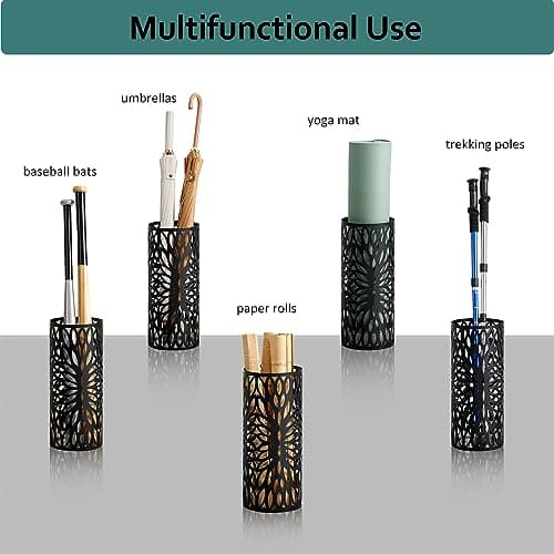 LAND·VOI Umbrella Holder, Umbrella Stand for Entryway, Metal Umbrella Organizer with a Detachable Drip Tray, Round Umbrella Rack Freestanding, 6.7 x 6.7 x 16 Inches, Black DUH11B 6