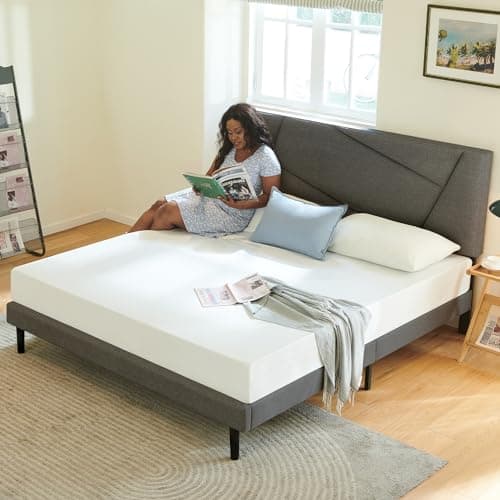 Molblly Queen Size Platform Bed Frame with Adjustable Headboard, Linen Fabric Wrap, Strong Frame and Wooden Slats Support, No Box Spring Needed, Non-Slip and Noise-Free, Easy Assembly, Dark Grey