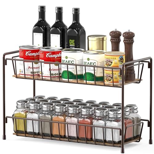 Simple Houseware Countertop Spice Rack 2-Tier Kitchen Spice Organizer Storage Shelves, Bronze