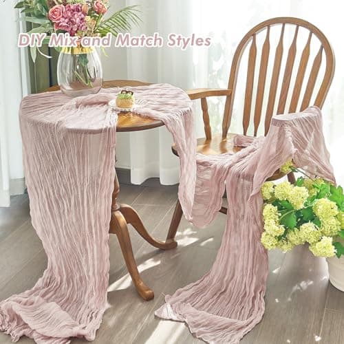 IVAPUPU 2 Pcs Cheesecloth Table Runner - 10ft Dusty Pink Easter Decor Boho Gauze Cheese Cloth Table Runners for Baby Shower Decorations Wedding Party Spring Garden Farmhouse 5