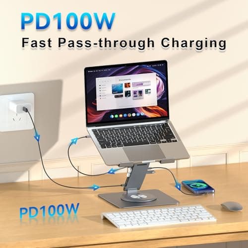 Laptop Docking Station for MacBook Pro/Air/Dell/HP/Surface HC 11-in-1 USB C Hub 360°Rotatable Laptop Stand with USB Hub 4K HDMI USB 3.0 PD100W 3.5mm Audio Jack RJ 45 TF/SD Reader Universal Laptop Dock 5