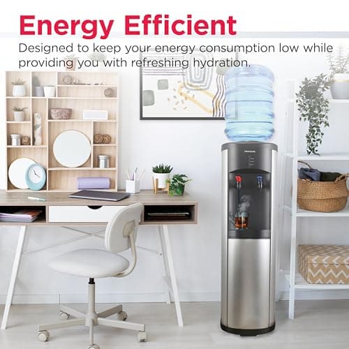 Frigidaire Water Cooler Dispenser, Top Load Water Cooler for Home, Garage, Dorm, RV & Cottage, Hot & Cold Water Dispenser for 3 and 5 Gallon Bottles, Stainless Steel 7