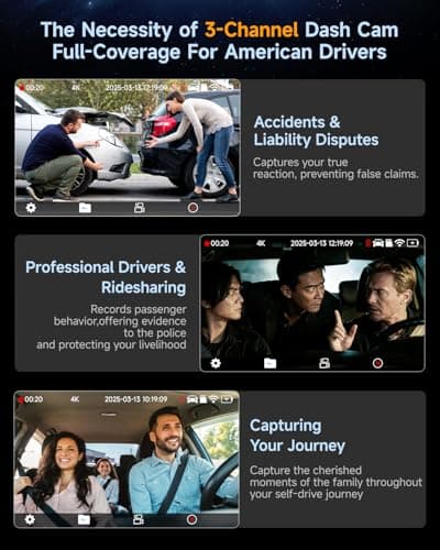 3 Channel Dash Cam, Dash Cam Front and Rear Inside, 5.8GHz WiFi Built-in GPS, Free 64GB Card, 3.2" IPS Screen, 4k Dash Camera for Cars, IR Night Vision, 24H Parking Mode, G-Sensor 6