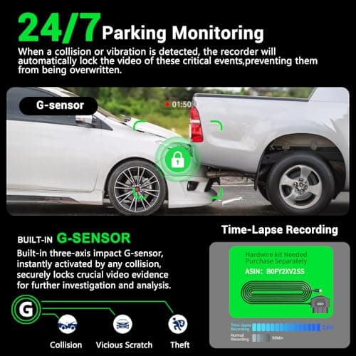 4K 360° DashCam for Cars,4 Channel Car Dash Cam Front and Rear Inside with 128GB Card Included,Voice Control,5.8G WiFi GPS,IR Night Vision, G Sensor, 24/7 Parking Mode &Loop Recording Dash Camera 7