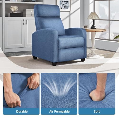 Yaheetech Fabric Recliner Chair Sofa Ergonomic Adjustable Single Sofa with Thicker Seat Cushion Modern Home Theater Seating for Living Room Light Blue 8