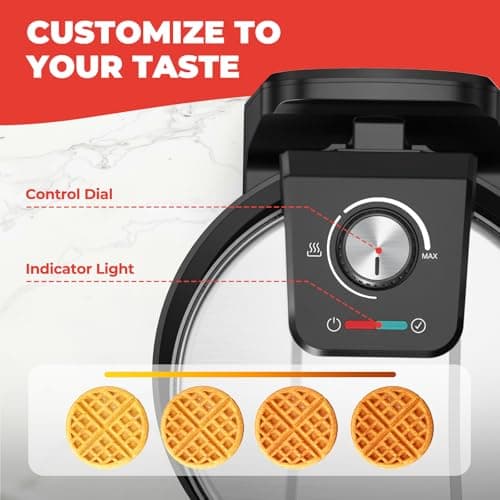 Waffle Maker, Rotating Belgian Waffle Maker, 180° Flip Waffle Iron, Non-Stick Plate, Adjustable Browning Control, Foldable Cool Touch Handle, Removable Drip Tray, Space Saving Storage, Stainless Steel 5