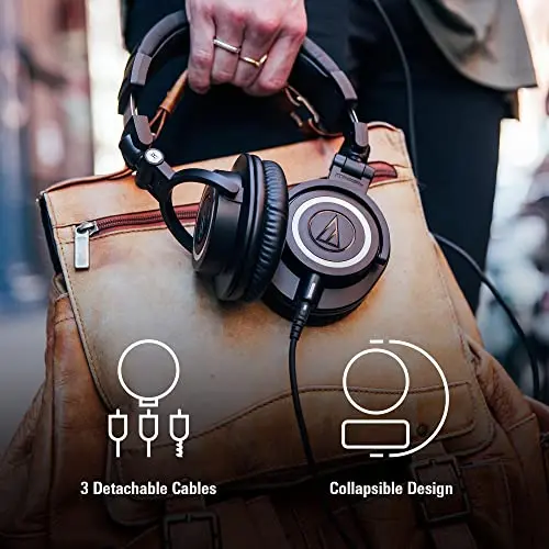 Audio-Technica ATH-M50X Professional Studio Monitor Headphones, Black, Professional Grade, Critically Acclaimed, with Detachable Cable 5