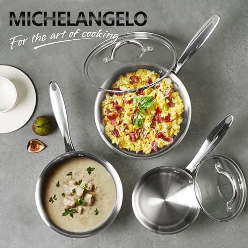 MICHELANGELO Saucepan Set 6pc, 18/10 Stainless Steel Sauce Pan with Lid, Tri-Ply Bottom Sauce Pot Set, Nonstick Saucepan, Induction Compatible, 1QT & 2QT &3QT 7