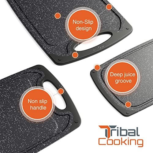 Tribal Cooking Cutting Boards - 3 Set - Warrior Strength Small to Extra Large Cutting Boards for Kitchen, Meat, Vegetables - Dishwasher Safe, Juice Groove, Non-Slip Rubber Chopping Board Set 5