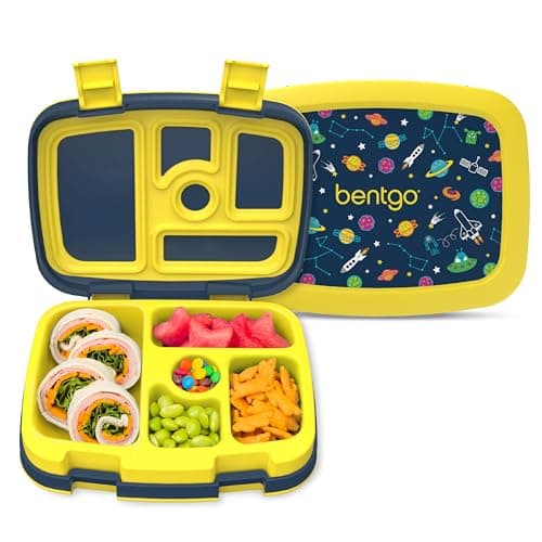 Bentgo Kids Prints Leak-Proof, 5-Compartment Bento-Style Kids Lunch Box - Ideal Portion Sizes for Ages 3-7, Durable, Drop-Proof, Dishwasher Safe, & PFAS & BPA-Free Materials (Space)