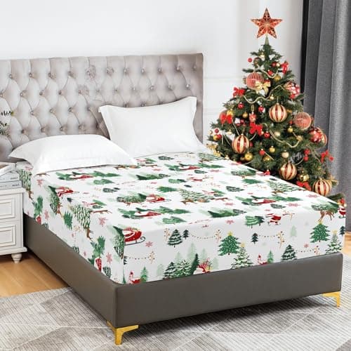 YIYEA Christmas Fitted Sheet Only, Premium Double Brushed Microfiber Deep Pocket Fitted Sheet Twin Size, Ultra Soft Fitted Bottom Sheet, Shrinkage, Fade Resistant, Twin 6