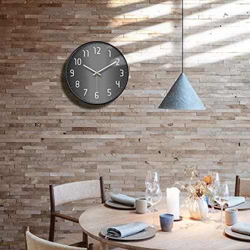 Modern Wall Clock Silent Non Ticking Cool Clocks for Wall Black&Grey Large Office Analog Small Battery Operated Wall Clock for Bedroom Kitchen Living Room Decorative Cool Unique Reloj De Pared 12inch 6