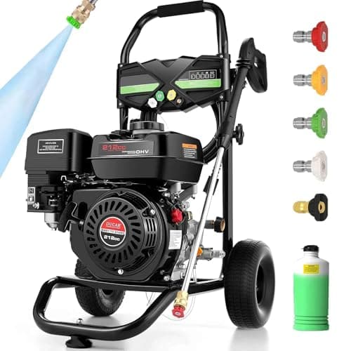 Imdot 4200PSI Gas Pressure Washer, 4.0GPM Heavy Duty Power Washer with 212CC 7.0 HP, 5 Nozzles, 25ft Hose & 0.5Gal Soap Tank,for Cleaning Car Driveways Fence Furniture, EPA/CARB/ETL Compliant (Black)